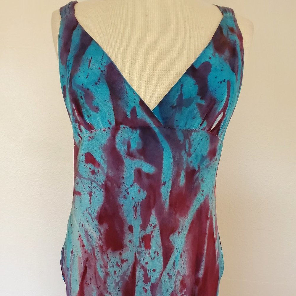 NEW Silk Short midi maxi halter summer Dress painted XL blue purple black beach